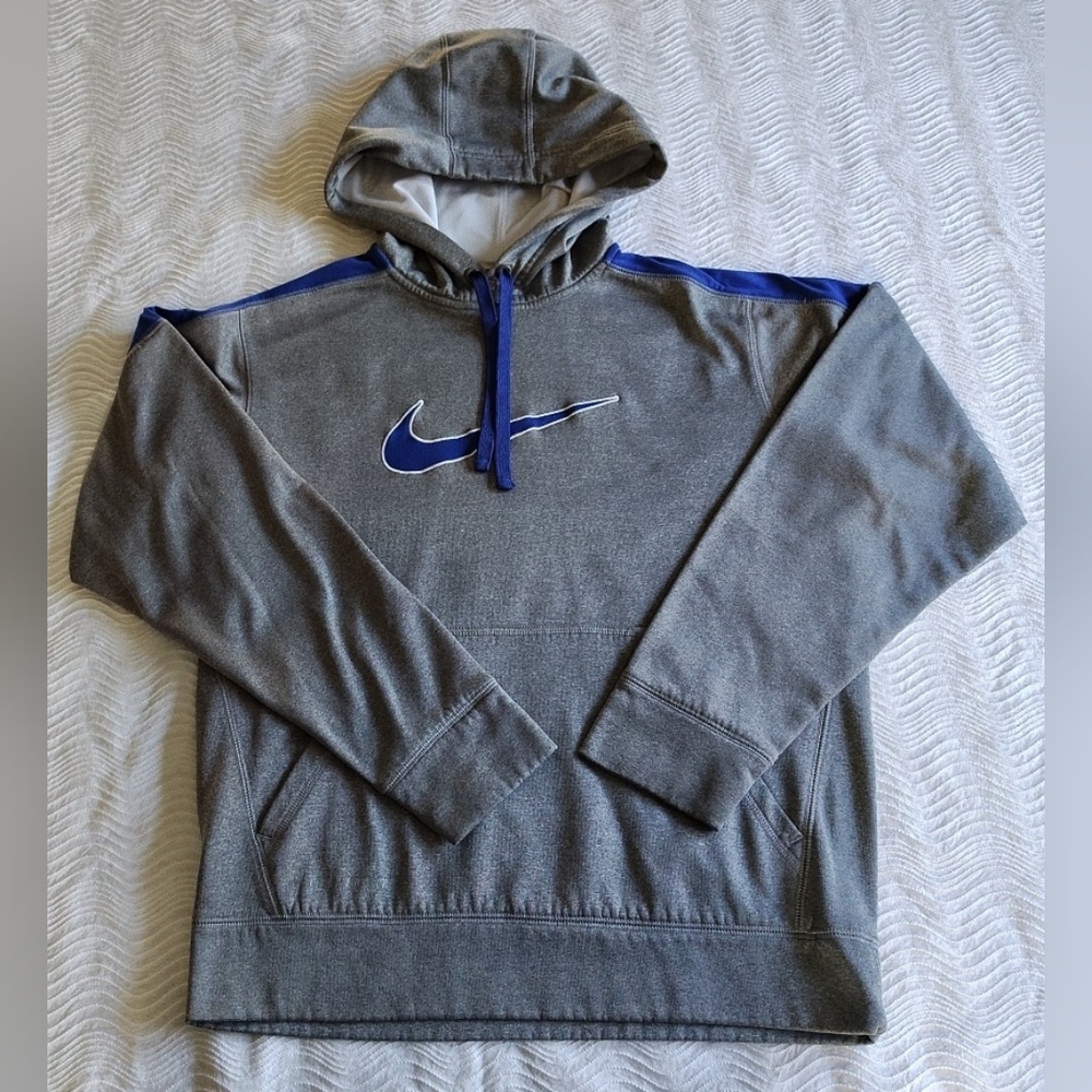 Nike Therma-FIT Hoodie Men’s Size Small Grey Blue Swoosh Logo Hooded Pullover